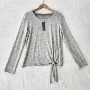 🪻BOGO🪻 Matty M Lightweight Sweater Heather Gray Boat Neck‎ Tie Front Sz L